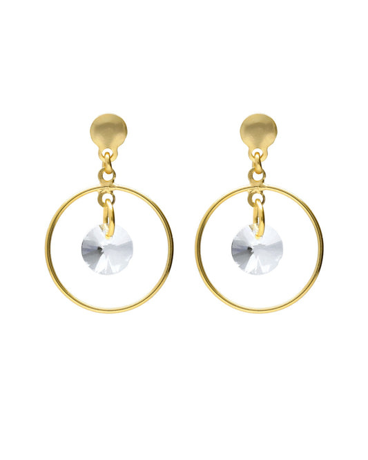 Pendientes cortos Muse círculo con cristal blanco en Plata