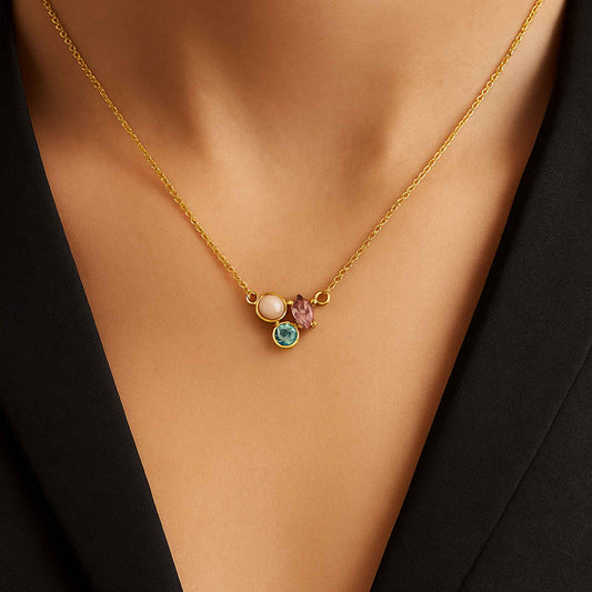 Collar corto Nina cristales y perla multicolor en Plata baño Oro