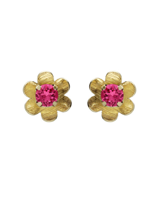 Pendientes botón Fleur flor con cristal en Plata baño Oro