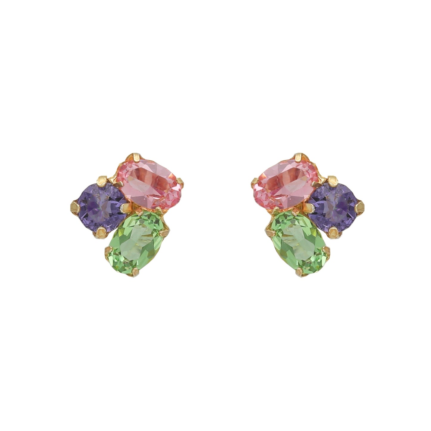 Pendientes botón God Morgen con cristal multicolor en Plata baño Oro