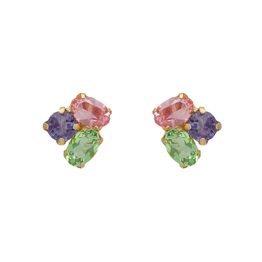 Pendientes botón God Morgen con cristal multicolor en Plata baño Oro