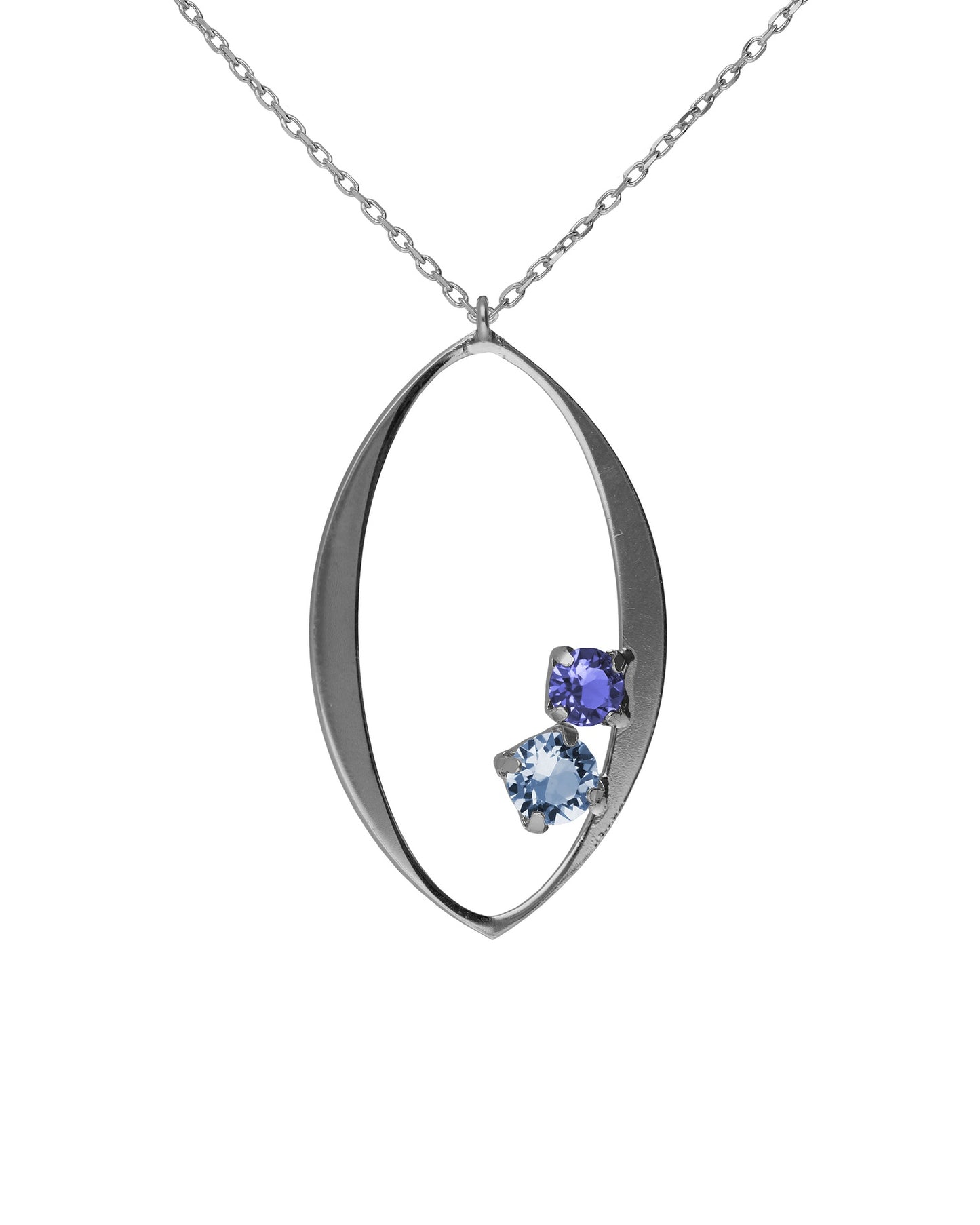 Collar largo Alpina con cristales azules en Plata baño Rodio