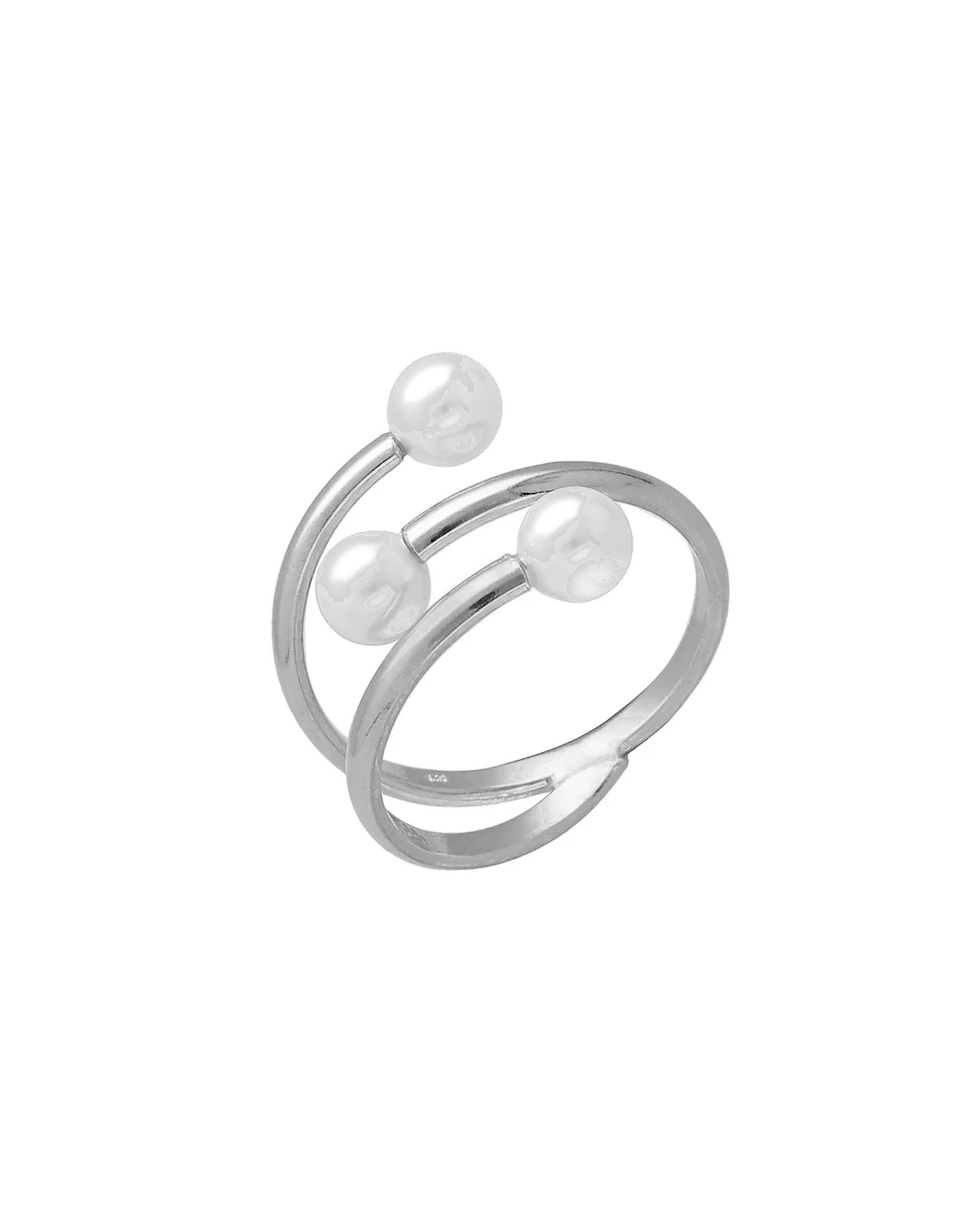 Anillo ajustable espiral Ohayo con perla en Plata