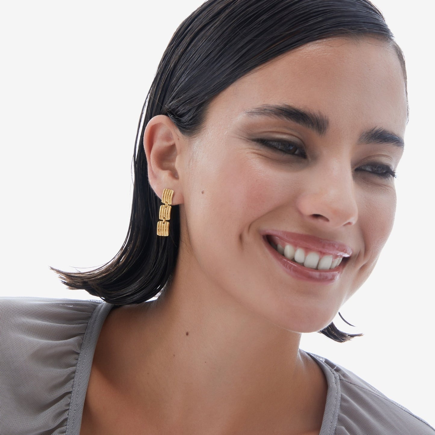 Pendientes largos Connect rectángulo en Plata