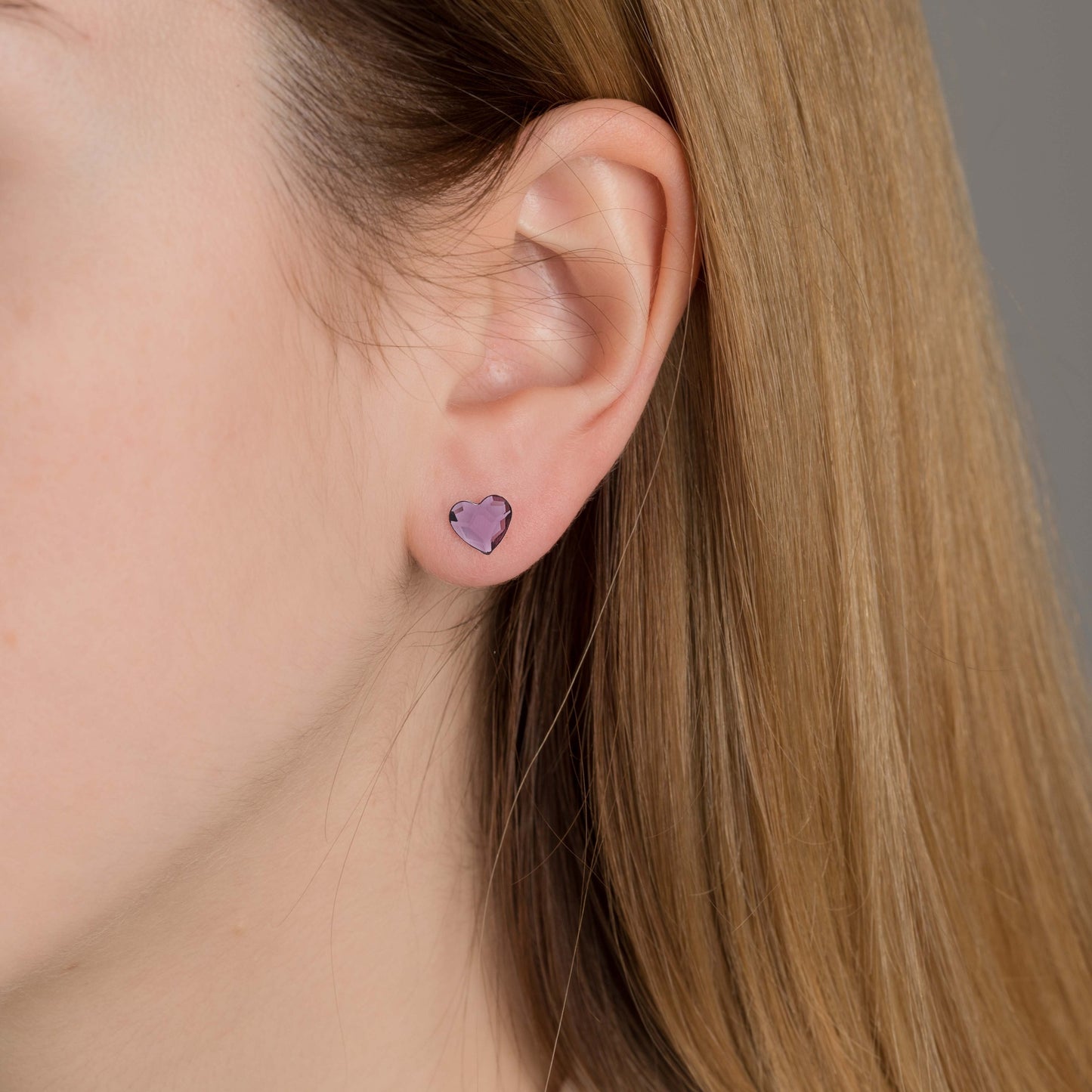 Pendientes botón Cuore corazón pequeño cristal en Plata baño Oro