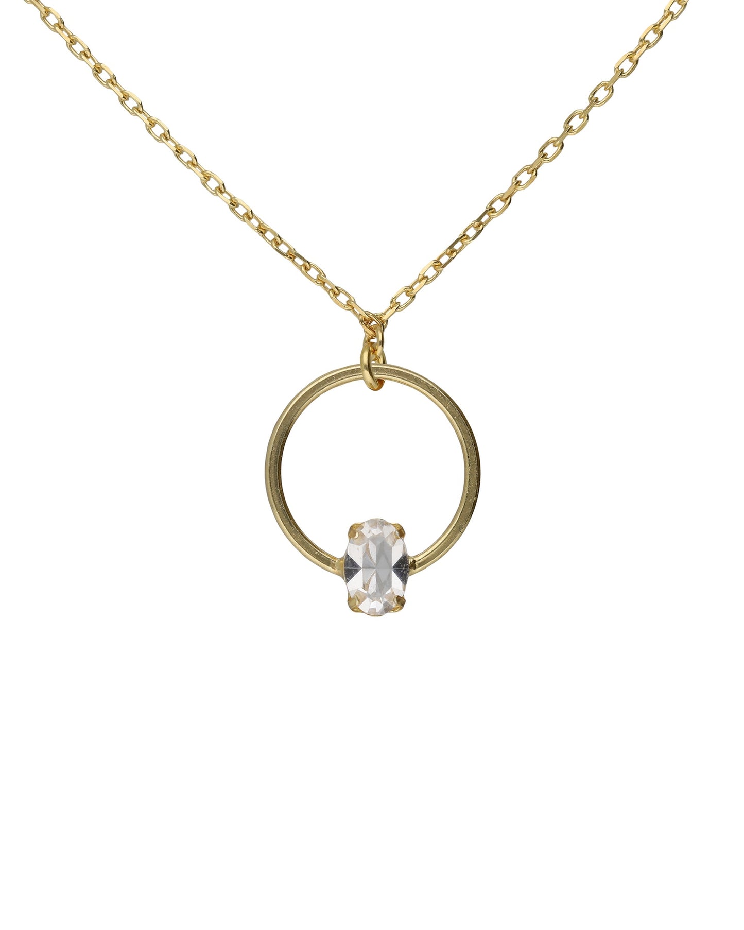 Collar corto oval y círculo Lieve con cristal blanco en Plata
