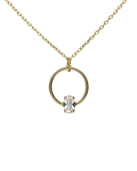 Collar corto oval y círculo Lieve con cristal blanco en Plata